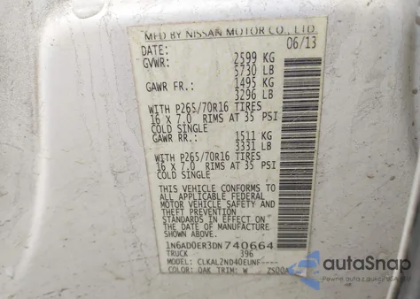 2013 Nissan Frontier Sv z USA, uszkodzony, nr VIN 1N6AD0ER3DN740664